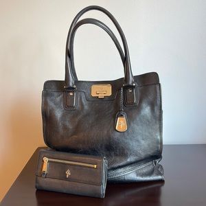 Cole Haan Black Leather Work Bag, Includes Matching Wallet